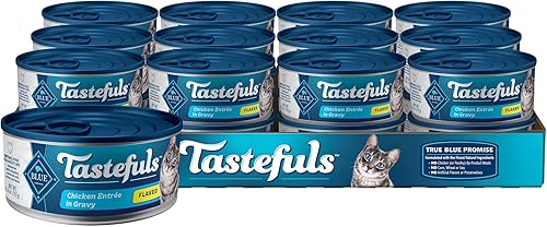 Blue Buffalo Tastefuls - Comida húmeda natural para gatos, hojuelas de pollo en salsa, latas de 5.5 onzas (paquete de 24)