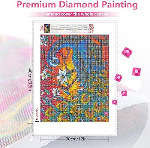 Miniatura 2 de Huacan Kits de pintura de diamantes 5D para adultos, pavo real, cuadrado completo, bordado de punto de cruz, pinturas de diamantes de imitación,