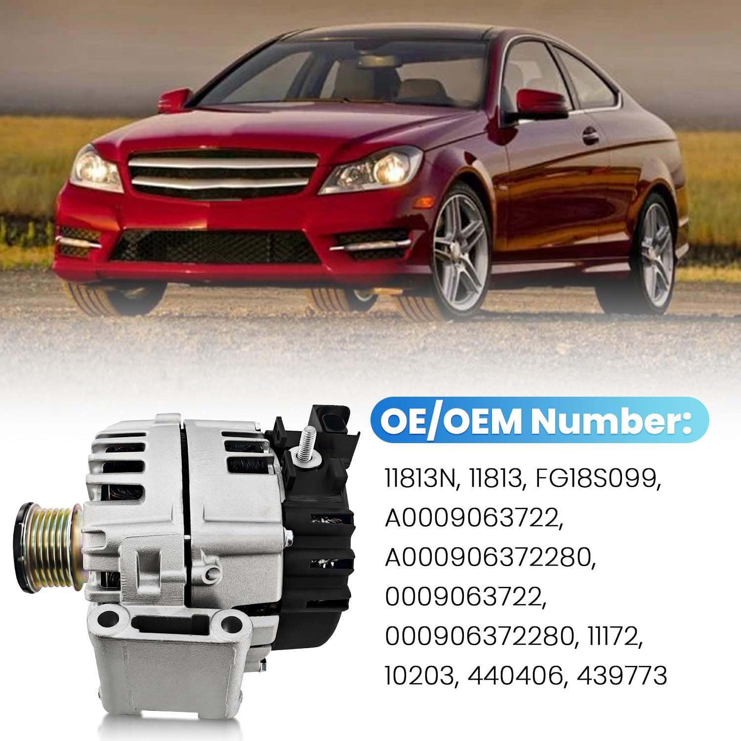 A0009063722 Alternator 180A 12V Compatible With Mercedes-Benz GLK350 2013-2015, W204 C300 2013-2014, C350 2013-2015 V6 3.5L Replace# 0009063722