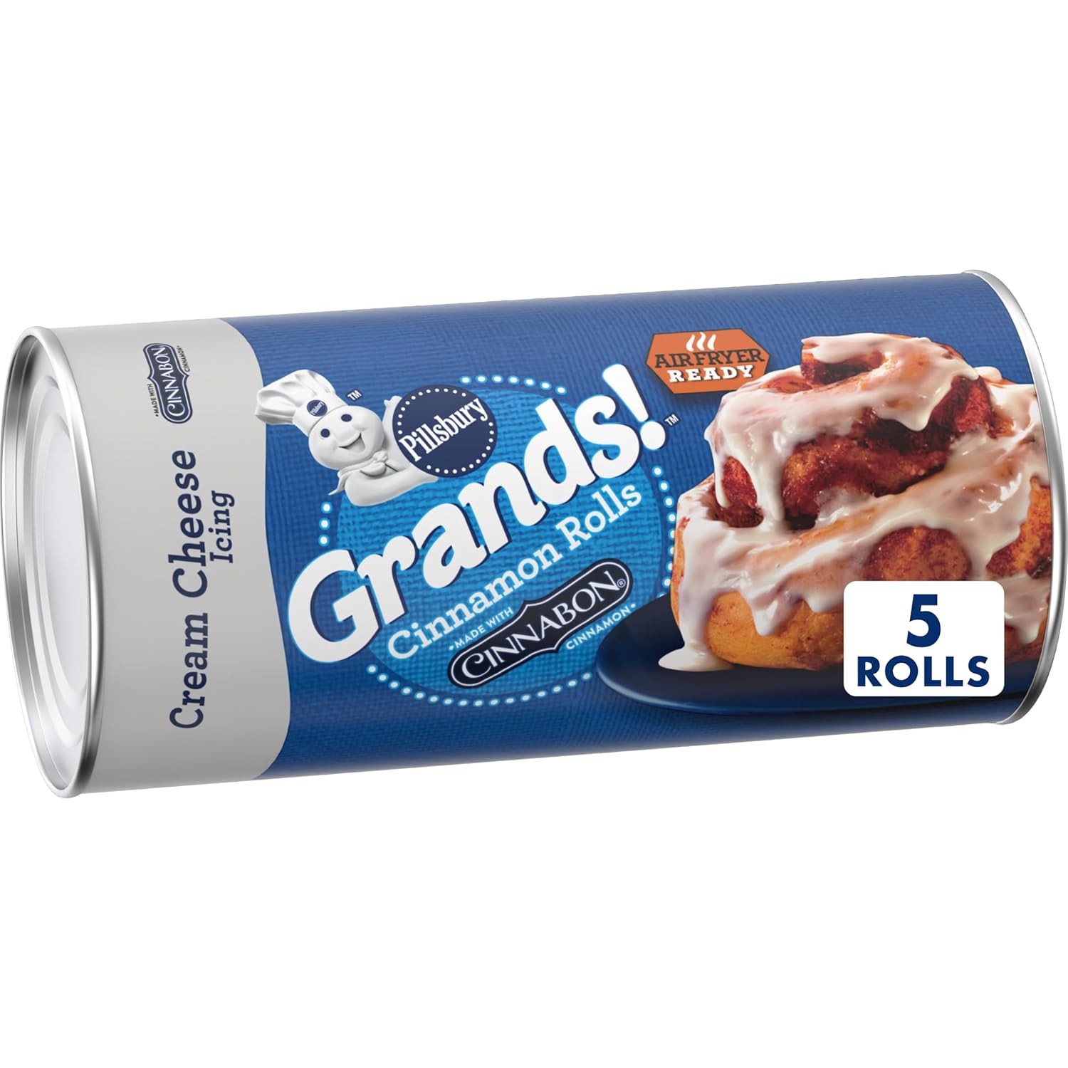 Pillsbury Grands! Flaky Cinnamon Rolls with Cinnabon Cinnamon & Cream Cheese Icing, 5 ct Refrigerated Dough, 17.5 oz