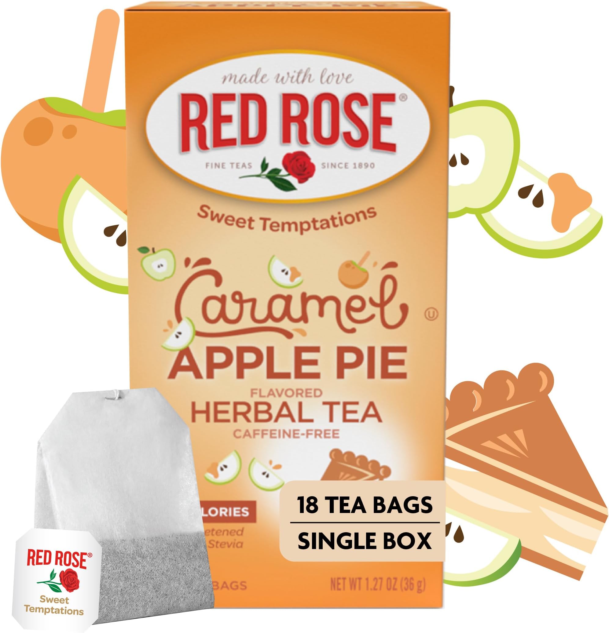 Sweet Temptations Caramel Apple Pie Dessert Herbal Tea, 18 Bags | Sweet, dessert-inspired herbal tea | Naturally flavored | Caffeine-free | Ideal sweet treat
