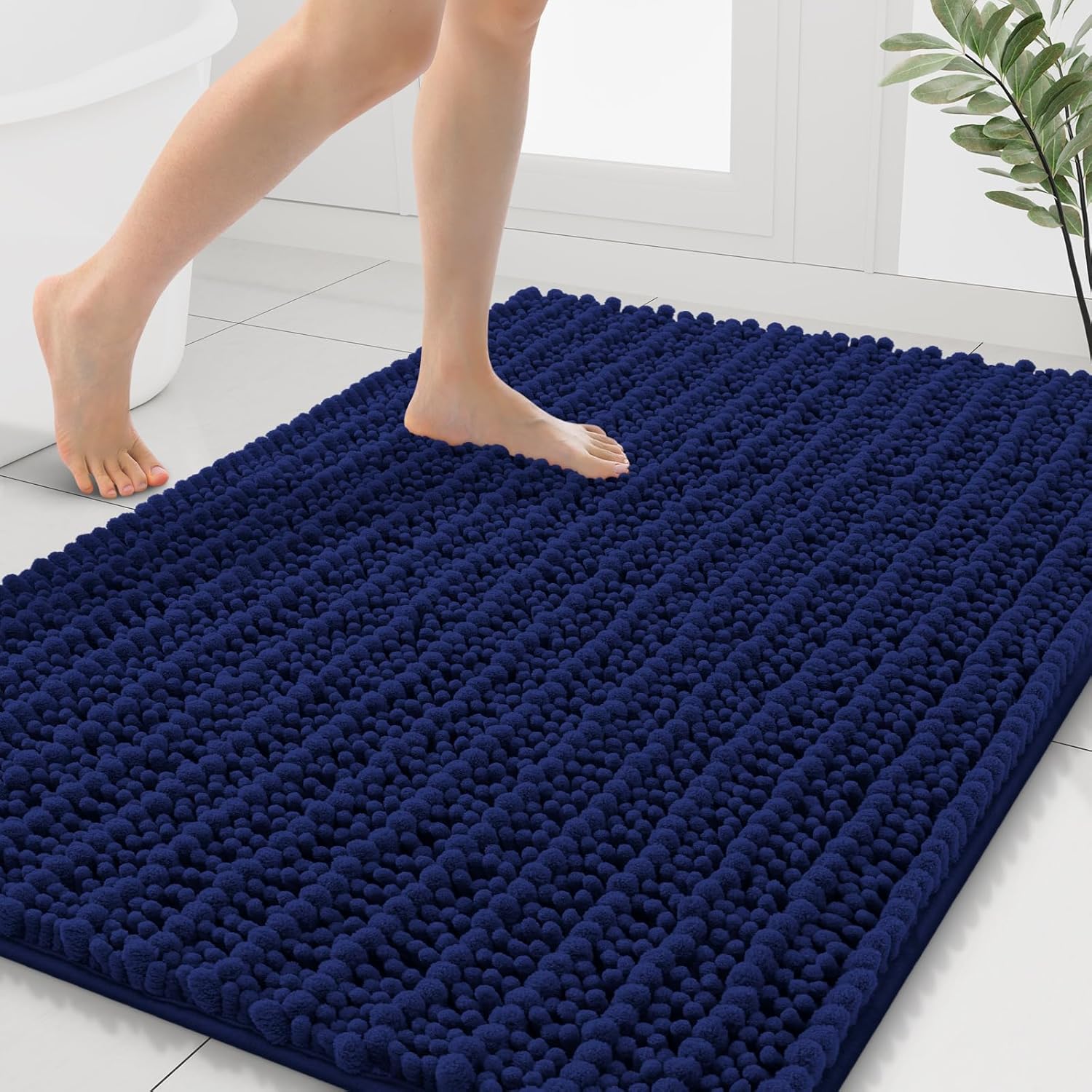 Smiry Bathroom Rugs Mat 40x32, Extra Soft Absorbent Chenille Bath Rugs, Non Slip Rubber Backing Machine Washable Quick Dry Bath Mats for Bathroom Floor, Tub, Shower, Home Decor Accessories, Navy Blue