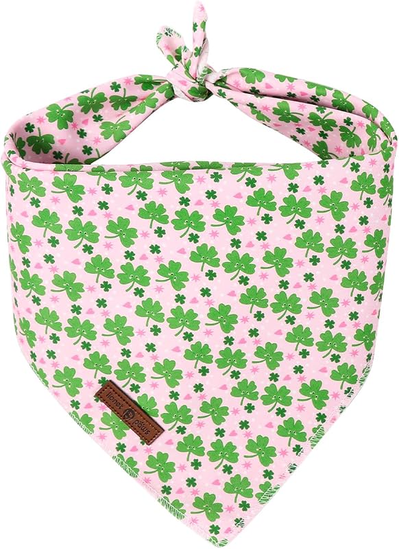 Bandana para Cachorros e Cães de Algodão Rosa com Trevo Lionet Paws Lavável – Tamanho Grande