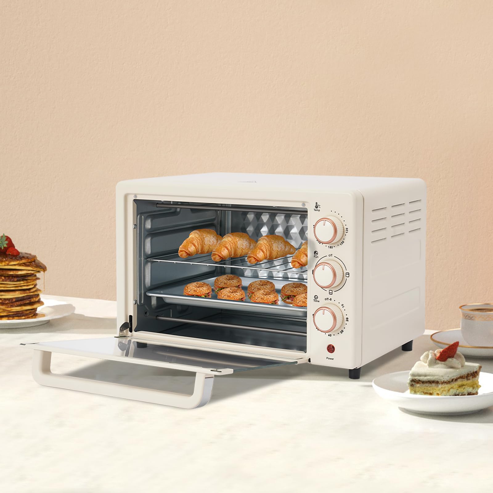 Mini piekarnik 22 l, mały mini piekarnik z patelnią do grillowania i rusztem do grillowania, termostat regulowany do 250°C, 1000 W, timer 60 min, piec do pizzy dla rodzin, na imprezy, imprezy