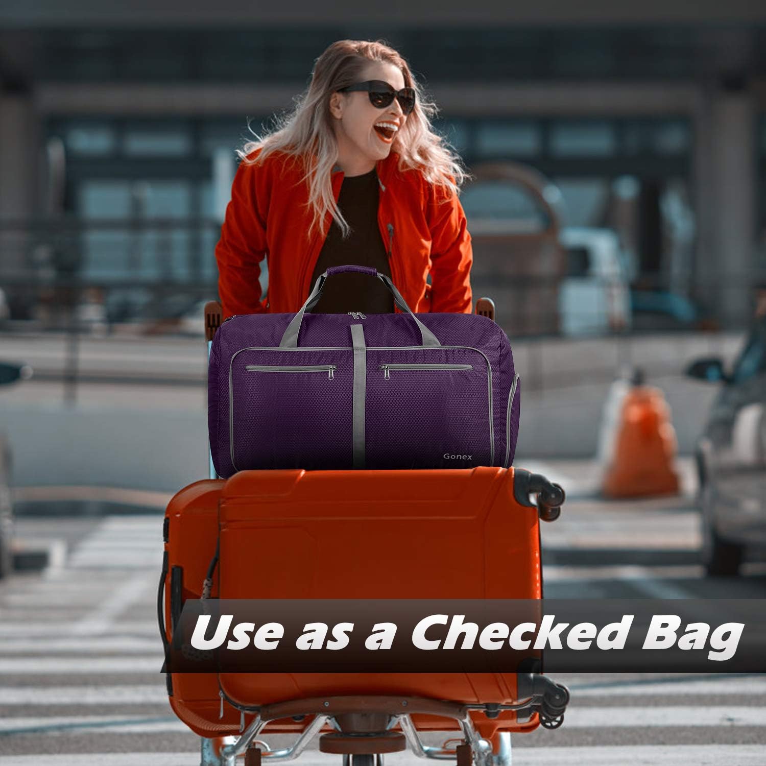  | Gonex 60L Foldable Travel Duffel Bag Water & Tear Resistant, Purple | Travel Duffels