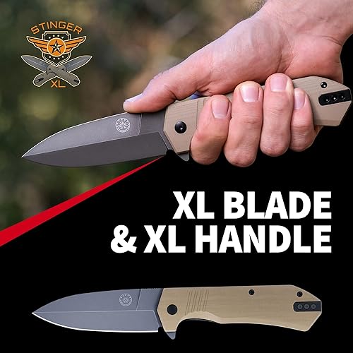Miniatura 3 de Off-Grid Knives - Cuchillo plegable Stinger XL con hoja de punta de lanza, acero de 60.6in, escala G10, clip de transporte profundo (Coyote)