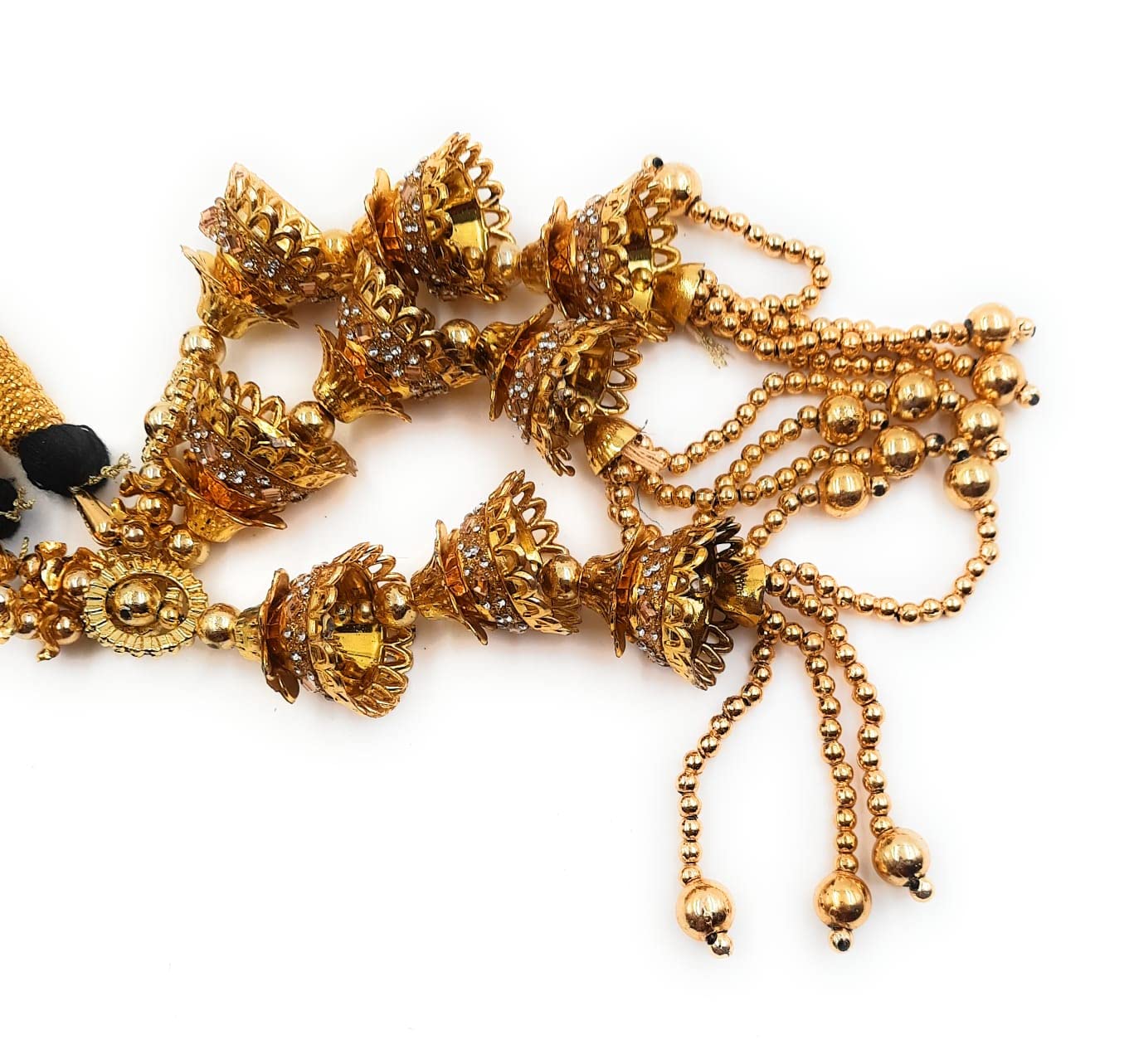 Handgefertigter Punjabi-Paranda im Jhumka-Stil für Damen und Mädchen, traditionelles Haar-Accessoire mit Perlen und Quasten, Patiala Shahi Parandi, Choti (hängend, Schwarz und Jhumka-Gold), einteilig,