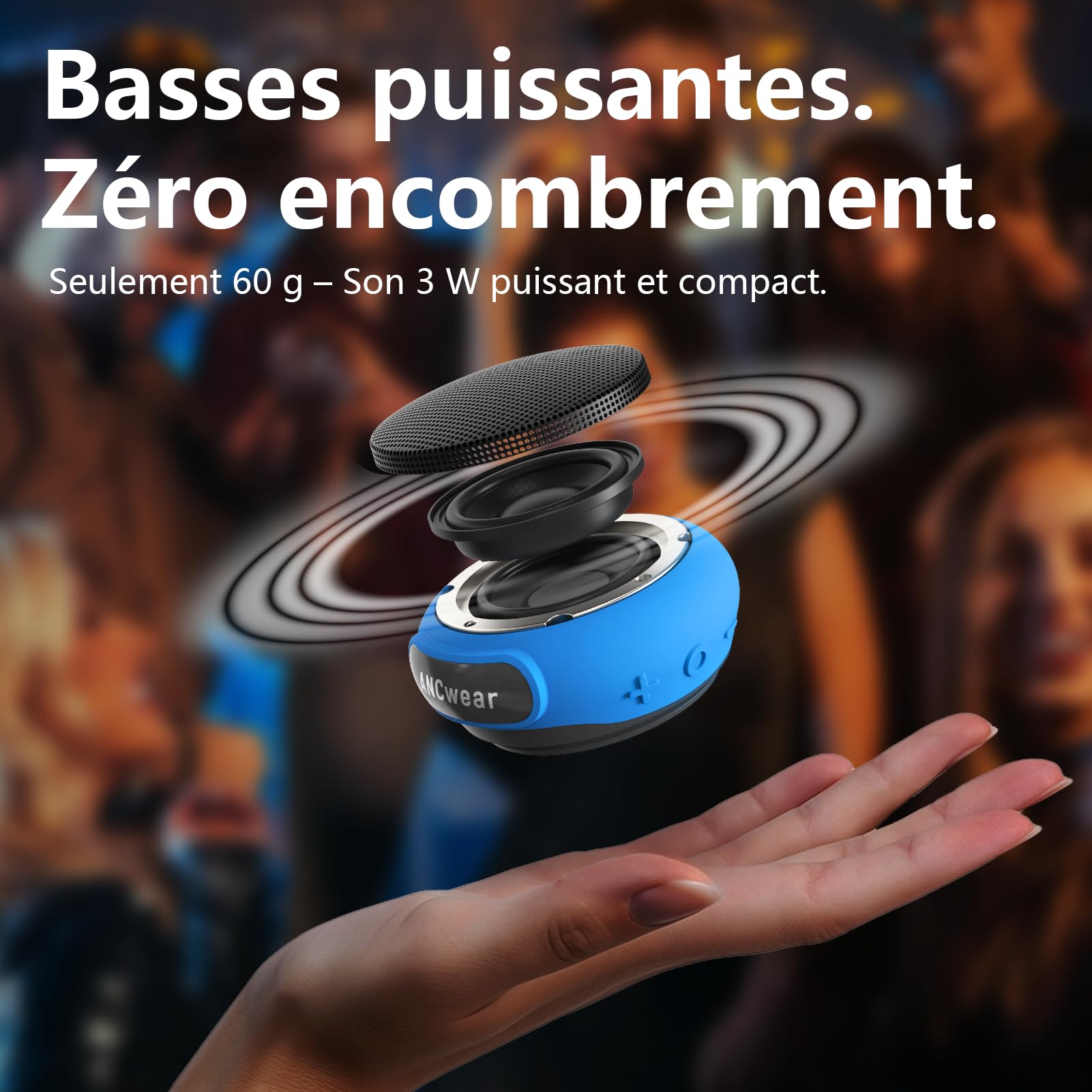 ANCwear Enceinte Bluetooth 5.4 à Porter avec Clip, Bracelet et Accroche