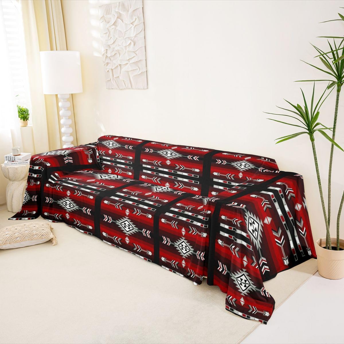 Erosebridal Rustic Western Sofa Cover Southwest Aztec Washable Couch Cover Farmhouse Bohemian Sofa Slipcover Non Slip for Pet Dog Friendly Exotic Ethnic American Native Furniture Protector 91" x 150"
