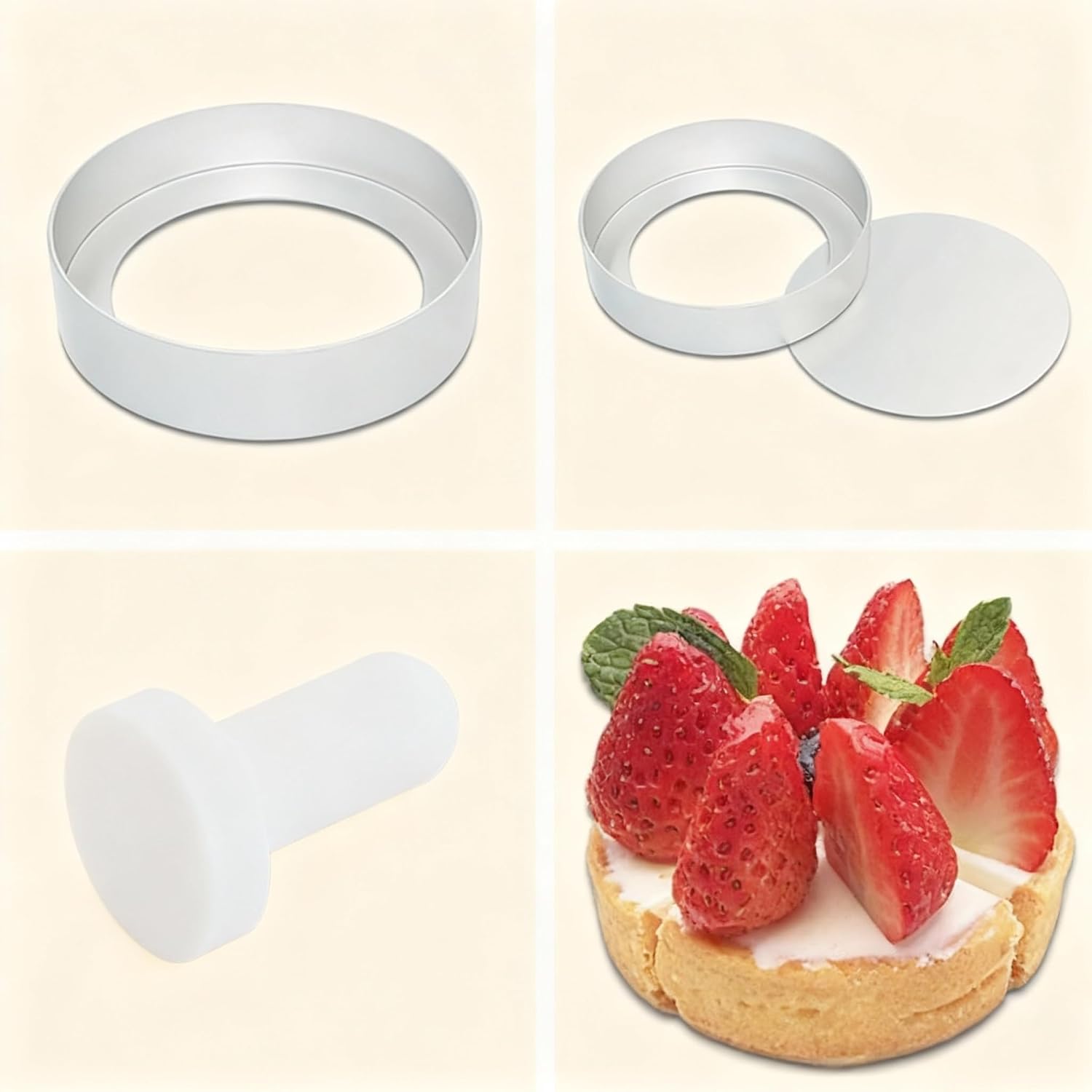 Mini Round Tart Pan with Removable Bottom, 3.15 Inch Nonstick Baking Pan for Mini Quiche, Cheesecake, Egg Tarts, Easy Release & Clean, Including 4Tart Pan and 1 Tart Tamper (A)