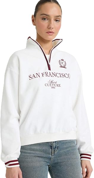 DeFacto Relax Fit Polo Yaka Baskılı Kalın Sweatshirt, S, G7048AX25WN, Ekru-ER238, kadın