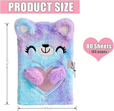 Secret Diary with Lock for Girls,Cute Plush Bear Notebook with Decorative Stickers Plush Secret Diary Girls Birthday Gift Set
