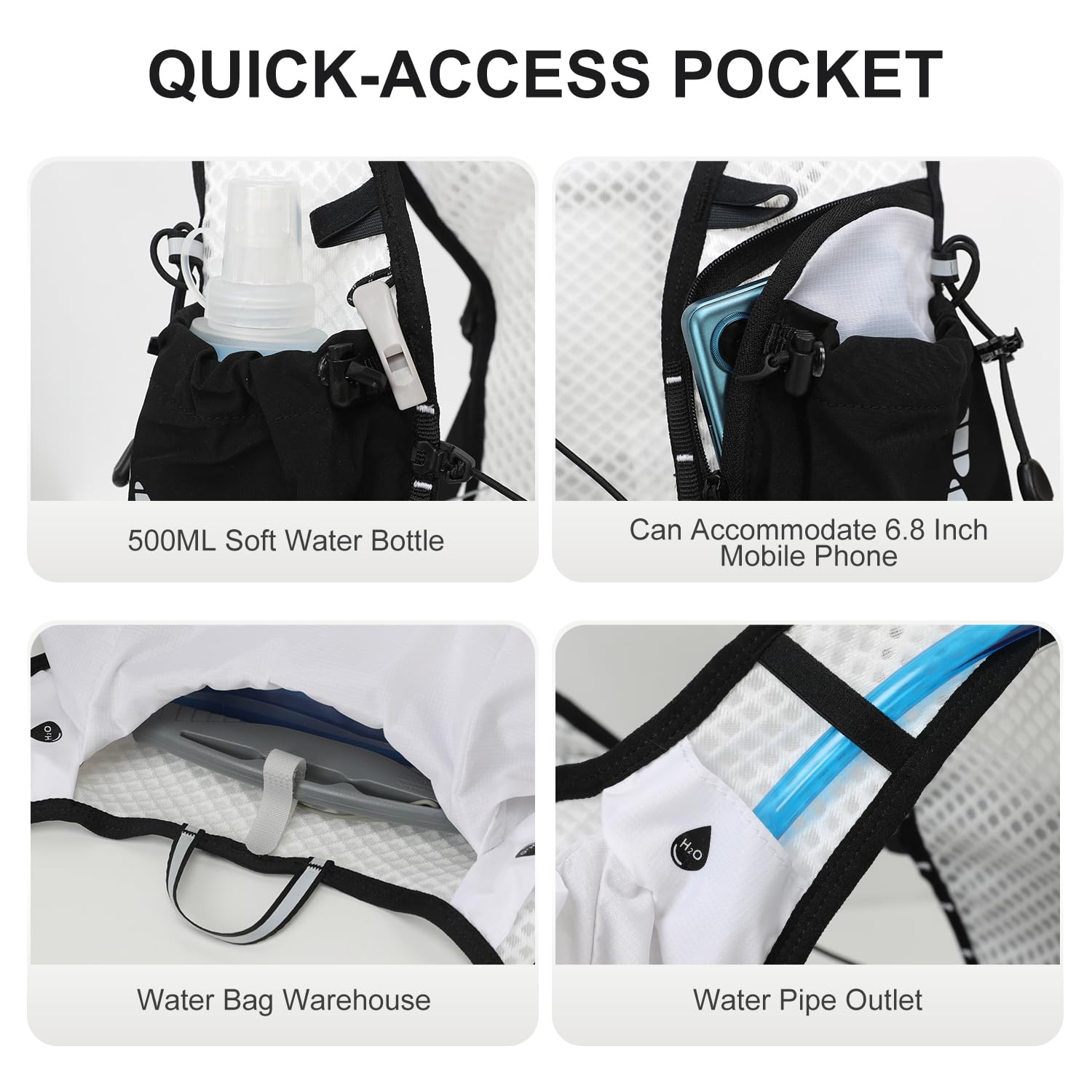 IX INOXTO Zaino da corsa con sacca d'acqua da 1,6 l, per donne e uomini, regolabile, per trail running, escursionismo, ciclismo, maratona