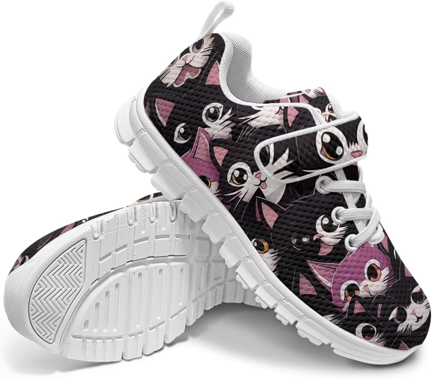 Toddler Boys & Girls Shoes Kids Canvas Sneakers with Cartoon Big-Eyed Cat Adjustable Hook-and-Loop