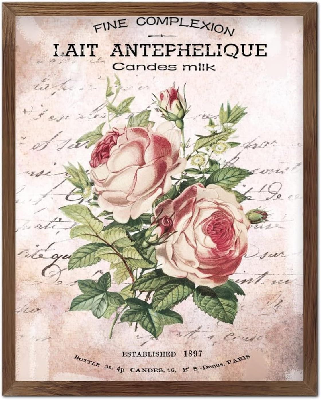 Fine Complexion Candes Wooden Framed Sign Vintage French Rose Flower Wood Block Plaque Vintage Botanical Artwork Home Wall Hanging Sign Decorative for Living Room Bedroom Front Door Office 20x16inch