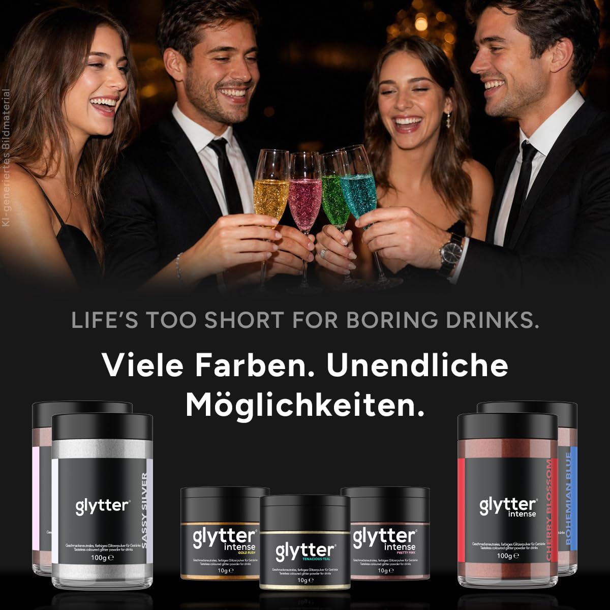 Glytter Glitzerpulver für Getränke (Türkis) - essbarer Glitzer für Drinks, Cocktails, 1000 Getränke MADE IN GERMANY