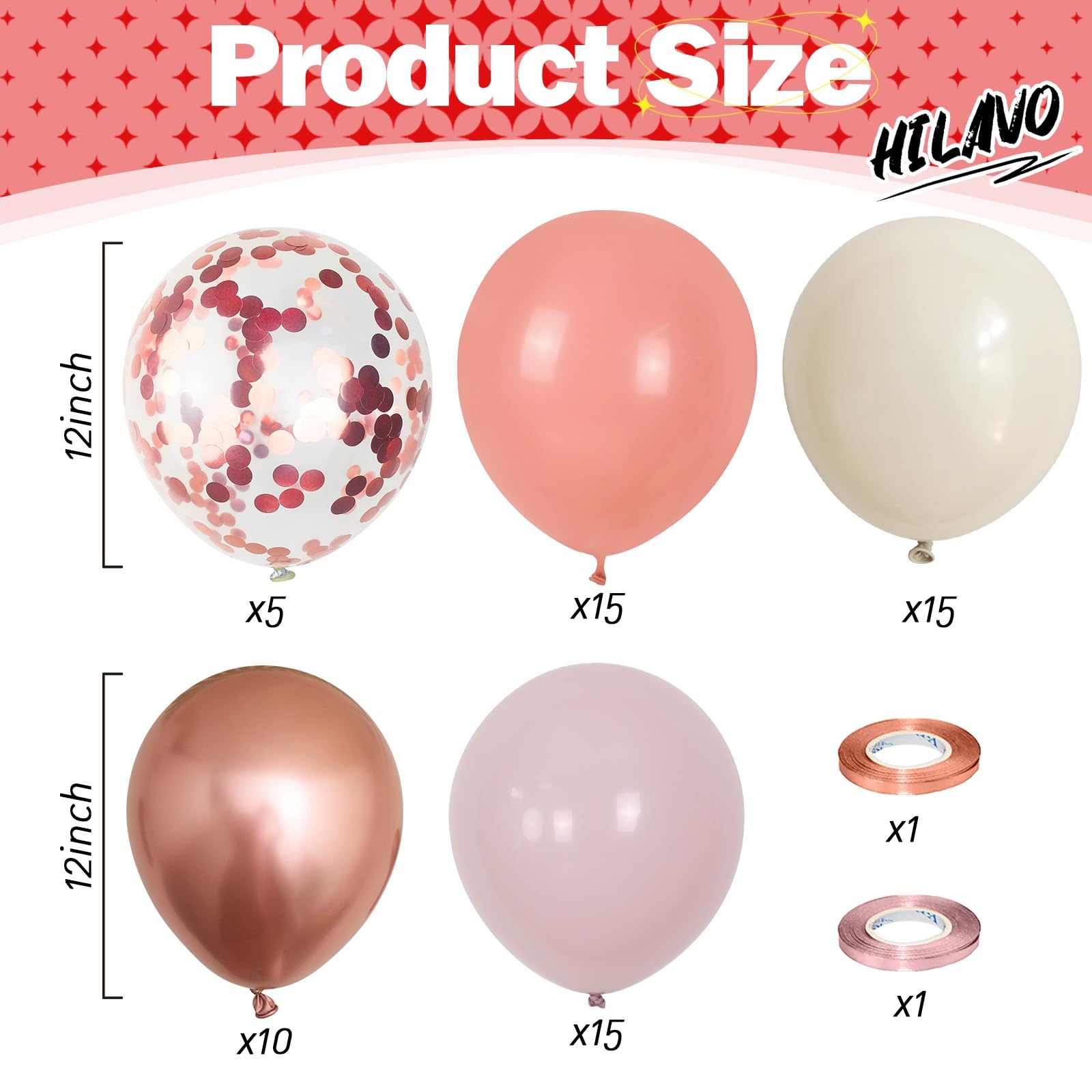 Luftballons Rosa Roségold, 60 Stück 12 Zoll Retro Pink Dusty Rosa Altrosa Weiß Sand Ballon mit Metallic Roségold Konfetti Latex Boho Ballon für Mädchen Geburtstag Party Bridal Babyparty Hochzeits Deko
