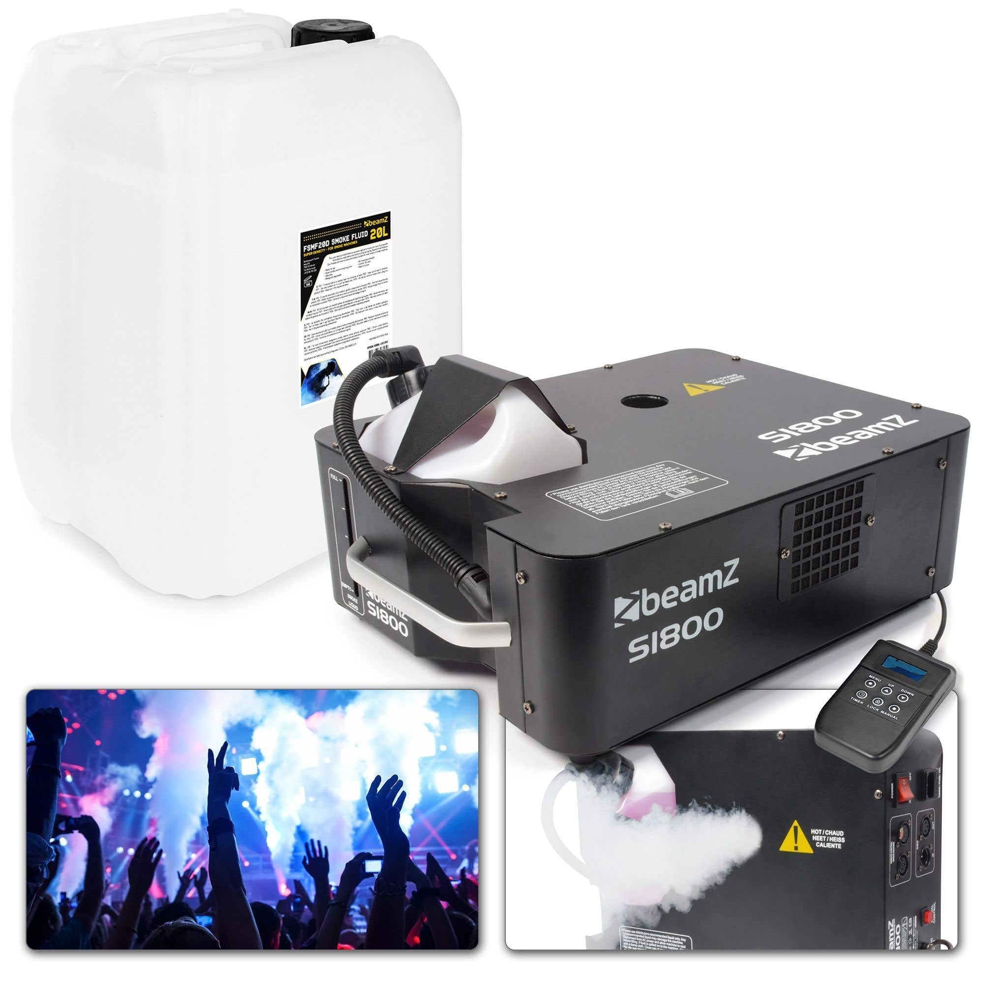 BeamZ S1800 DMX Nebelmaschine 2in1, Vertikal & Horizontal mit 20L Nebelfluid, 1800 Watt Rauchmaschine, Partyrauch für professionelle Shows, Smoke Machine für Events, Hochzeiten, DJs, und Partys