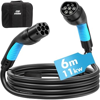 Type 2 Charging Cable 6 m 16 A 3 Phase Type 2 Charging Cable 11 kW with Bag for EV Electric Cars Charging Cable Type 2 for E Car EV/PHEV Charging Cable E Car Charging Cable Electric Car Type 2 Compatible with Any Electric Car