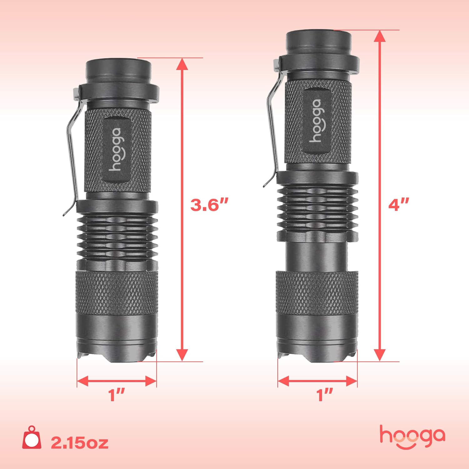 hooga Amber LED Flashlight 2-Pack, 1600K Blue Light Blocking, Warm Sleep Light for Eye Care, Circadian Rhythm, Nursery, Adjustable Brightness, AA Battery Included