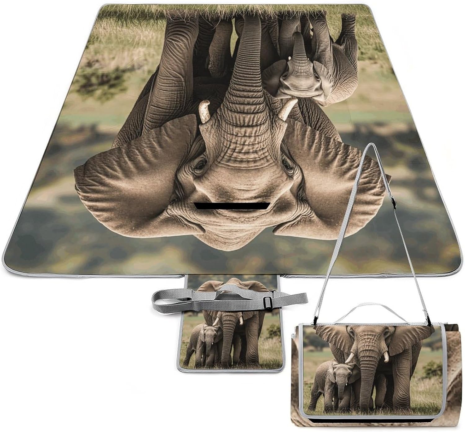 Outdoor Picnic Blanket Extra Large Beach Blanket Waterproof Picnic Mat Elephant Camping Blanket Portable with Carry Strap Park Blanket for Grass Camping Park