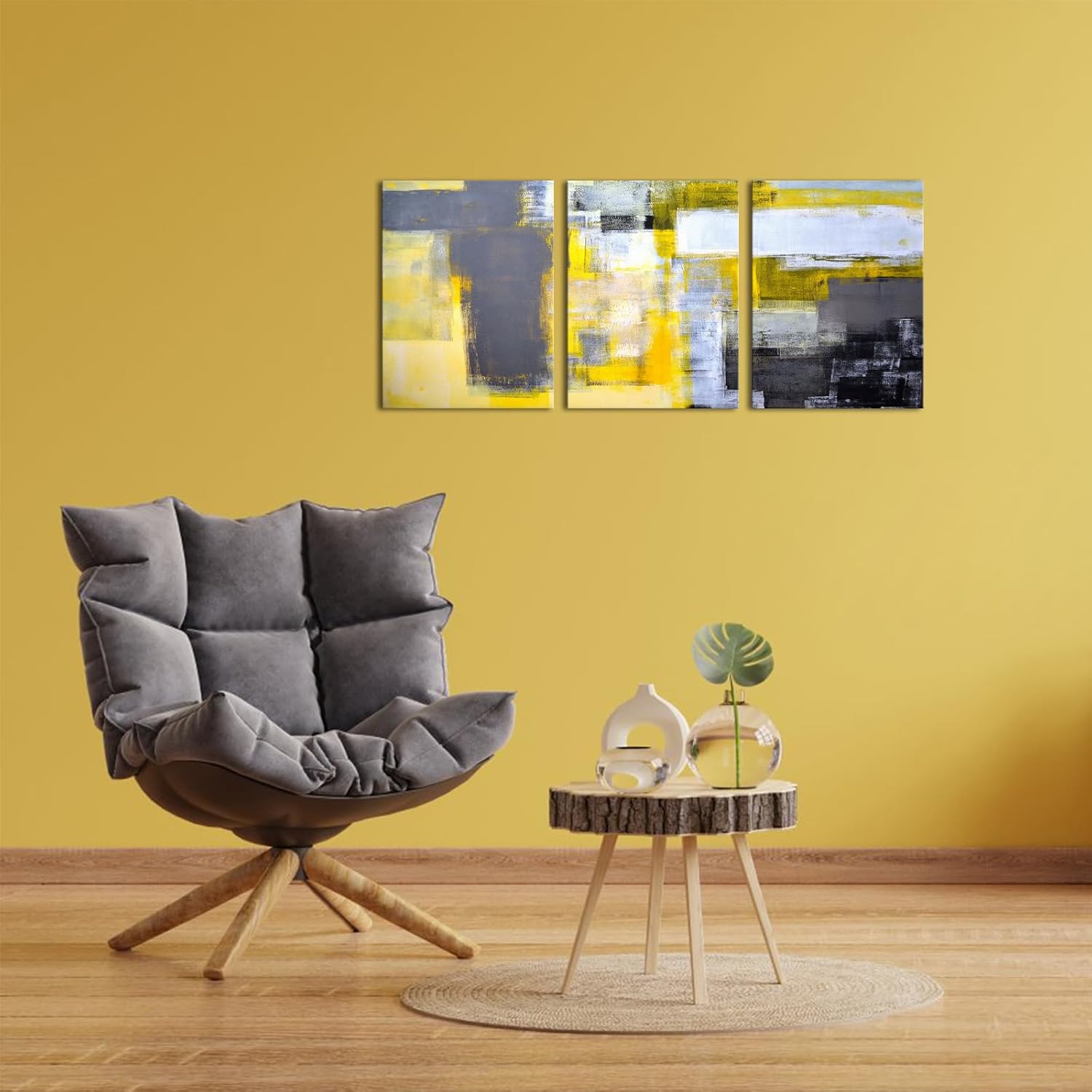 LyerArtork 3 Pieces Abstract Wall Art Canvas Prints Gold Grey Minimalist Oil Paintings Wall Decor Neutral Modern Artwork for Living Room Bedroom Office Home Kitchen Decor 12"x16"x3pcs - Image 2