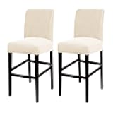 Turquoize Stretch Bar Stool Cover Counter Stool Pub Chair Slipcover for Dining Room Cafe Barstool Slipcover Removable Furniture Chair Seat Cover Jacquard Fabric with Elastic Bottom Set of 2, Natural