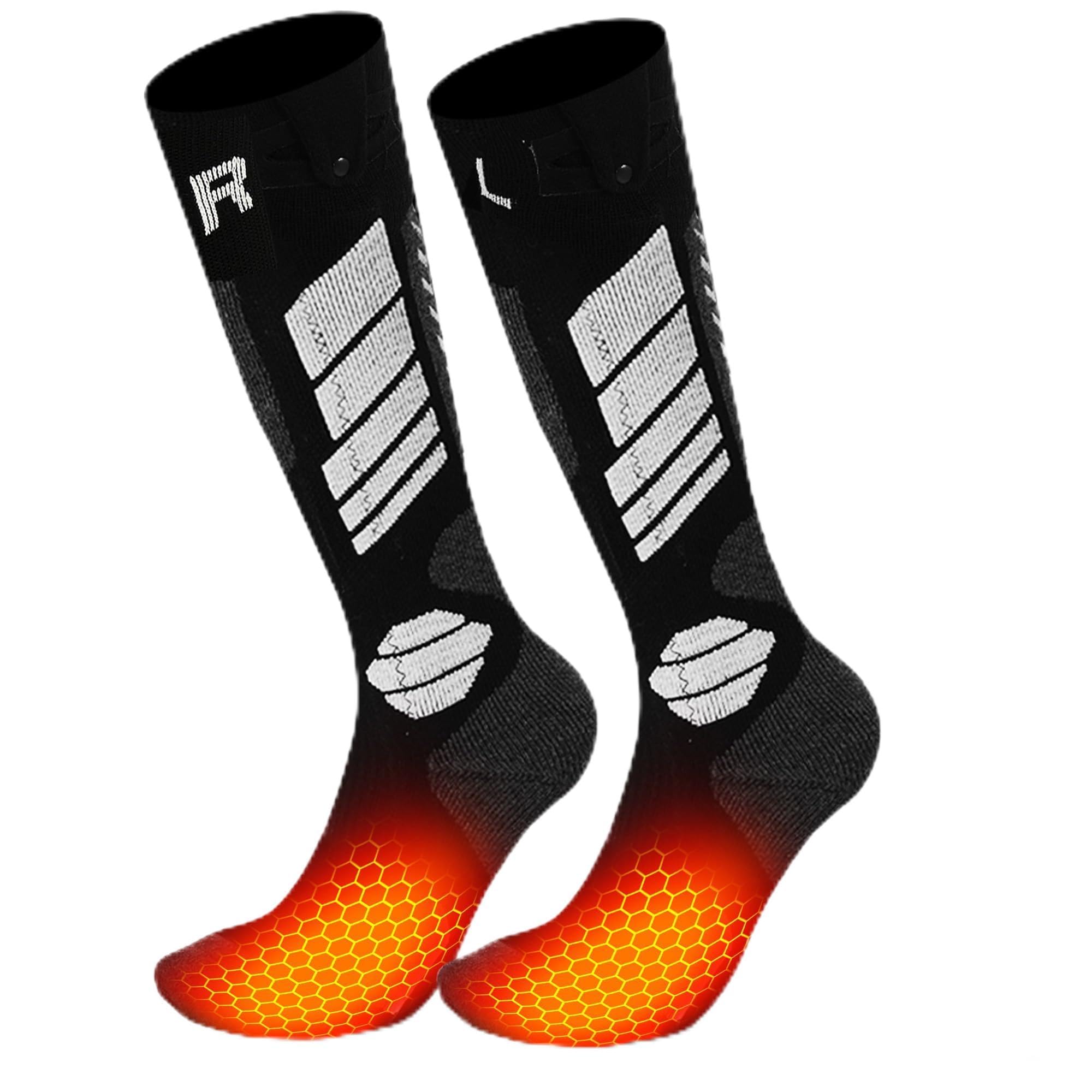 Calcetines calefactables para niños con batería de 5000 mAh – Calcetines térmicos para niños y niñas hasta la rodilla, calcetines eléctricos de lana para esquiar con elemento calefactor de fibra de