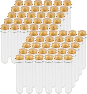 LEXININ 60 PCS 40ml Clear Plastic Test Tubes with Lid, Gold Screw Caps for Craft Wedding Decor