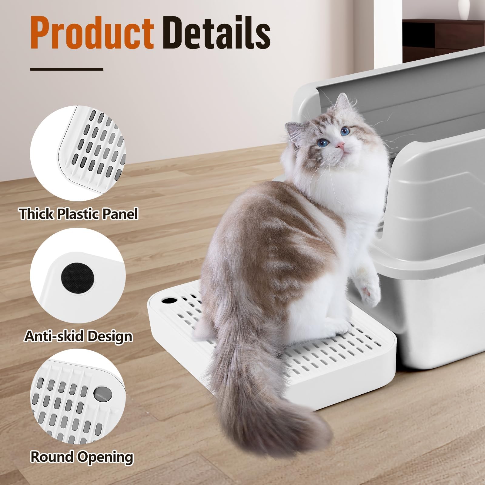 Kalolary Rampe de litière pour Chat avec Couche filtrante - Marches antidérapantes pour litière - Idéal pour Les Chats de Petite et Moyenne Taille (Blanc Plat)