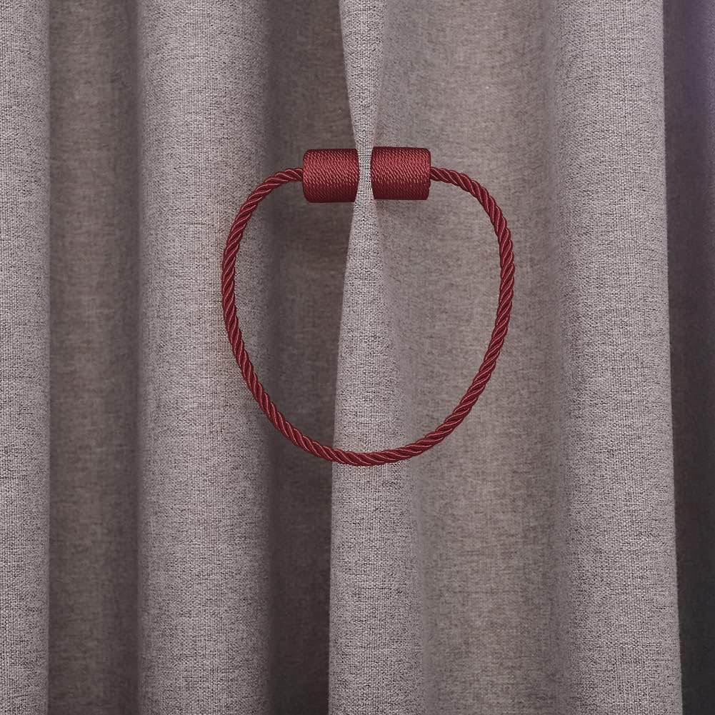2 Pack Strong Magnetic Curtain Tiebacks Outdoor Decorative Tie Backs Modern Rope Tiebacks Modern Handmade Tie Backs Decorative Curtain Holdbacks for raperies- Burgundy image 5