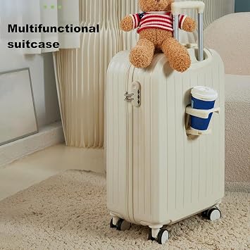 Carry on Luggage 22x14x9 Airline Approved,Lightweight Suitcases with Wheels,Hard Shell Scratch-Resistant Surface with USB Interface Cup Holder Hanging Hook and Code Lock Silent Wheel (White 20Inch)