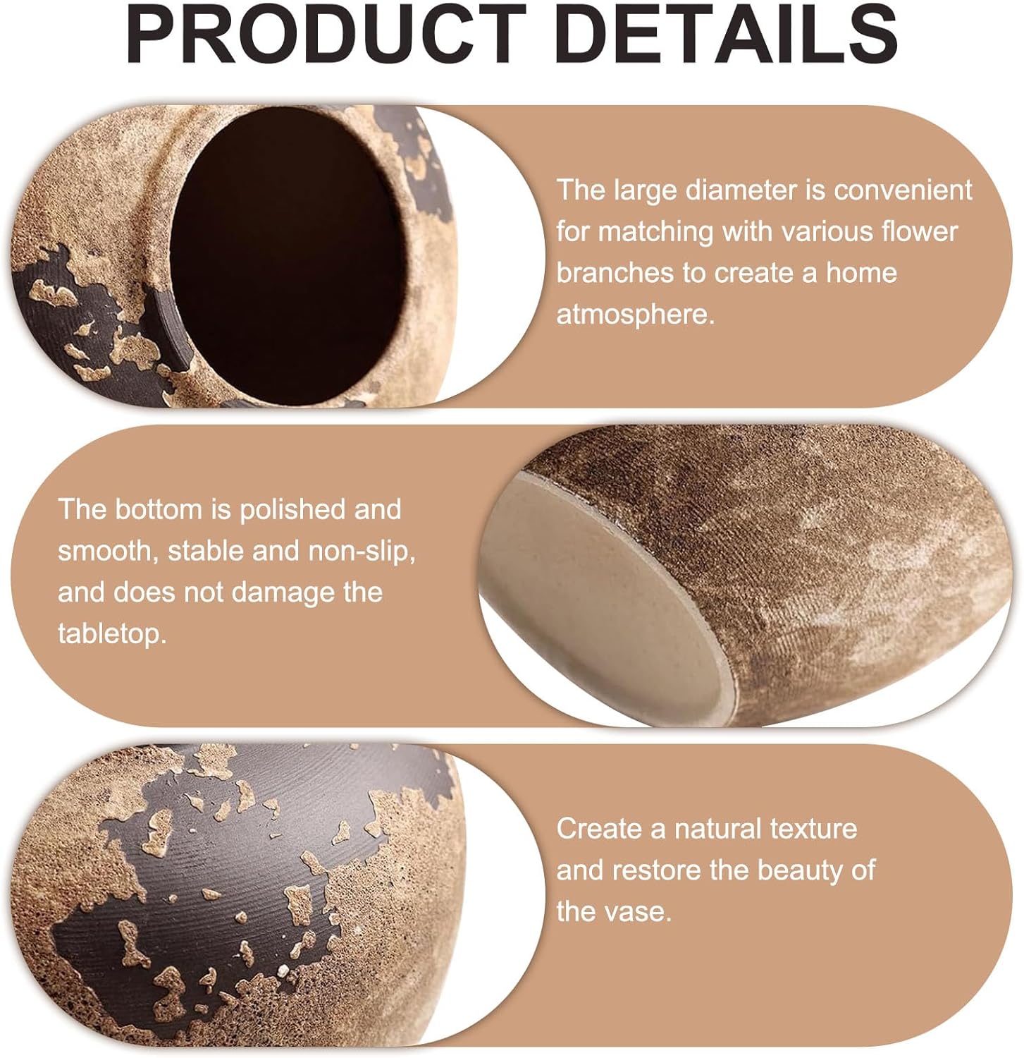 6.9 Inch High Round Brown Rustic Vase Rust Ceramic Vase for Table Centerpiece Living Room Kitchen Home Decor