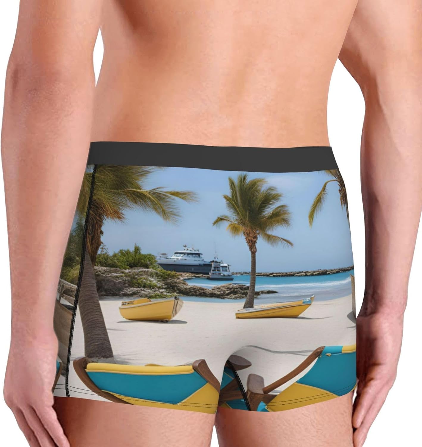 Beach Palm Tree Chairs Boats Print Boxers For Men-full Print Mens Underwear Boxer Briefs,Comfortable Boxers For Men