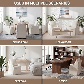 UVV Upholstered Dining Chairs, Modern Kitchen Chair Dining Room Chair with 4 Casters, Linen Armchair for Bedroom Reading Room Living Room,Beige