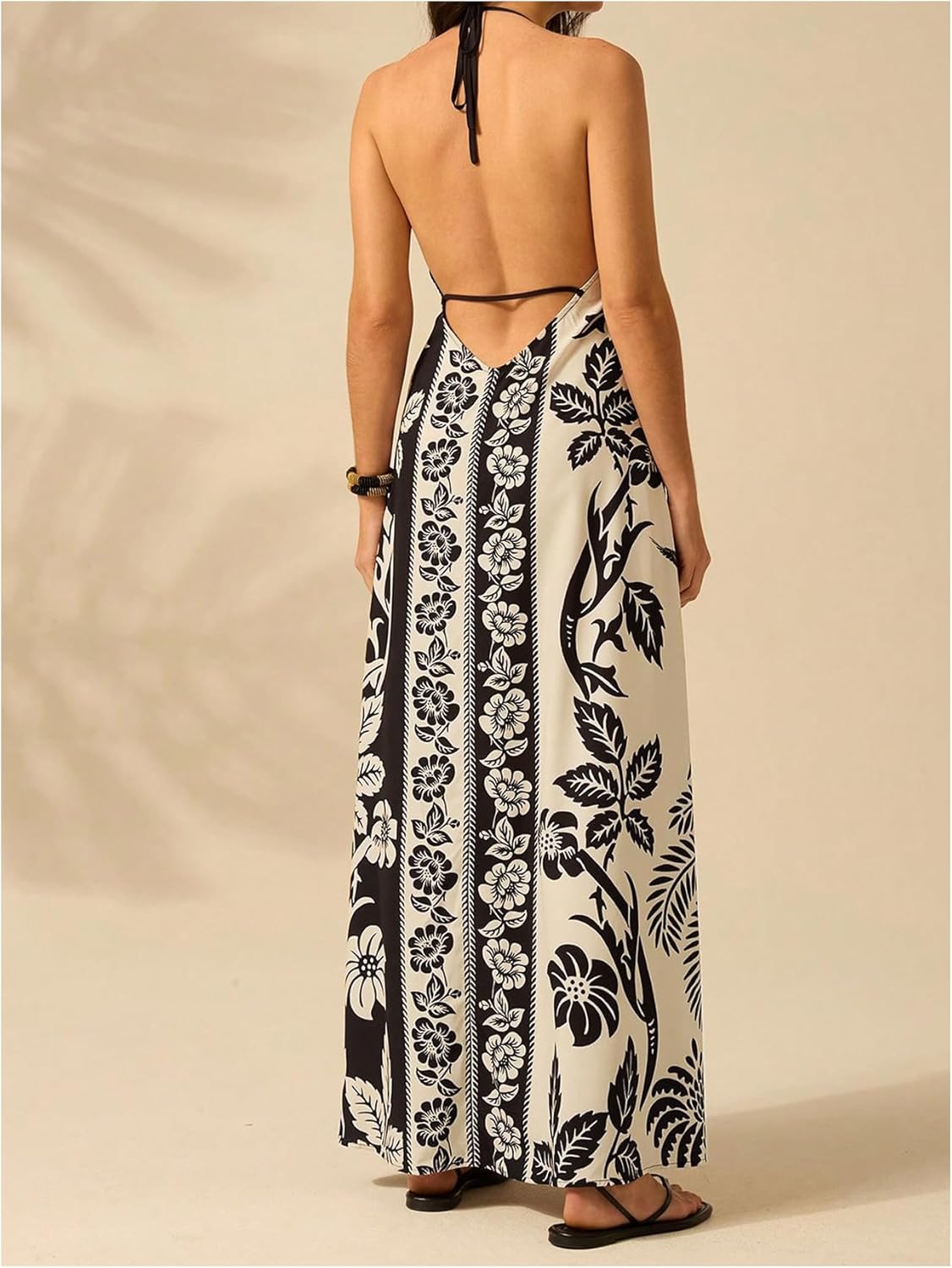 SOLY HUX Women's Boho Floral Print Maxi Dress Halter Backless Flowy Long Vacation Beach Summer Dresses - Image 2