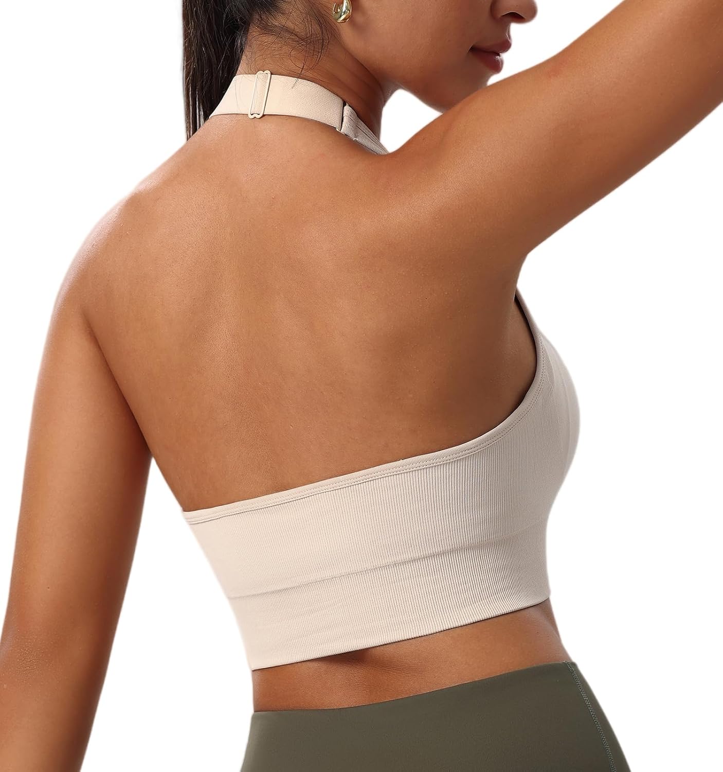Women's Halter Sports Bras Adjustable Straps Seamless Medium Impact Workout Crop Tank Tops with Removable Padded - Image 2