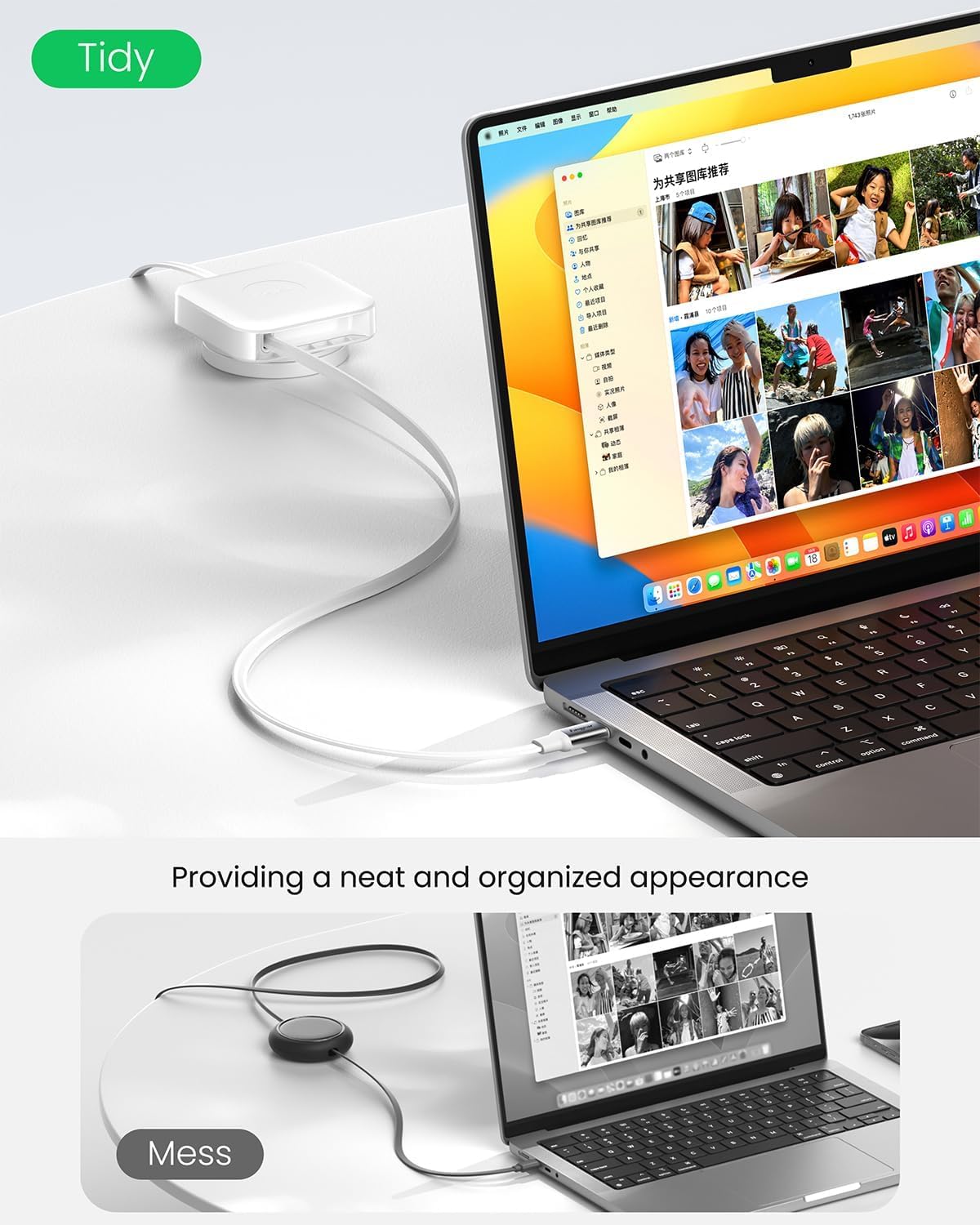 Fasgear Retractable USB-C Cable Desk Mount White 6.6ft Type-C Cord 60W PD/PPS Fast Charging Compatible for iPhone 17 16 15 Series/iPad Pro/MacBook/Samsung