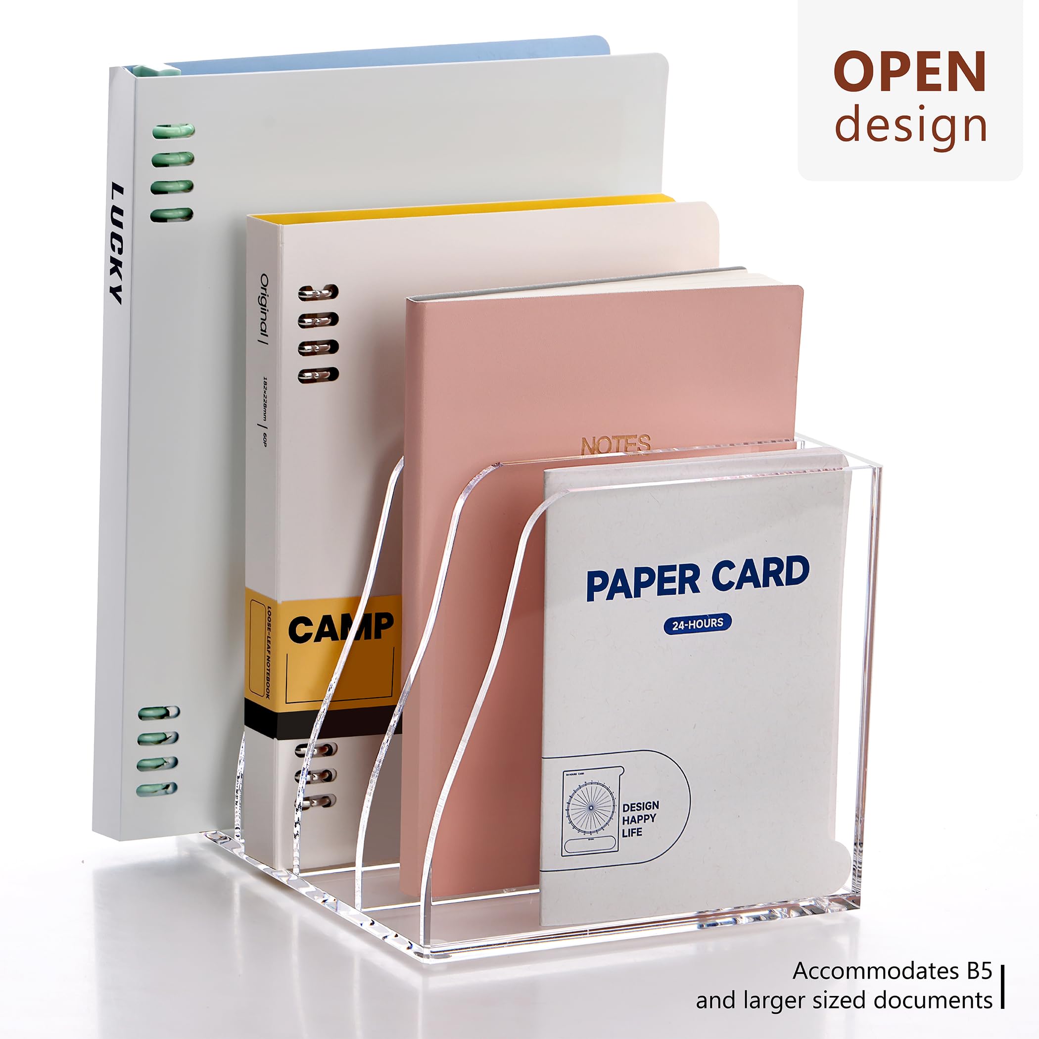 SANRUI Acrylic File Organiser, 4 Section Vertical Document Sorter & Clear Desk Tidy - Image 3
