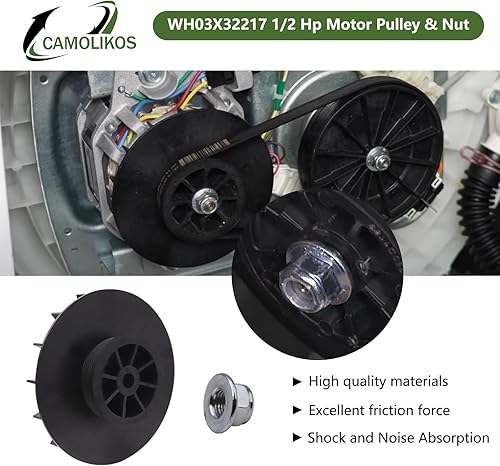 Miniatura 6 de WH03X32217 Polea y tuerca de motor de 12 Hp wh03x32217 Se adapta a GE Reemplazar WH07X24182, WH49X25377,4975025, AP7018598, PS16554753, EAP16554753