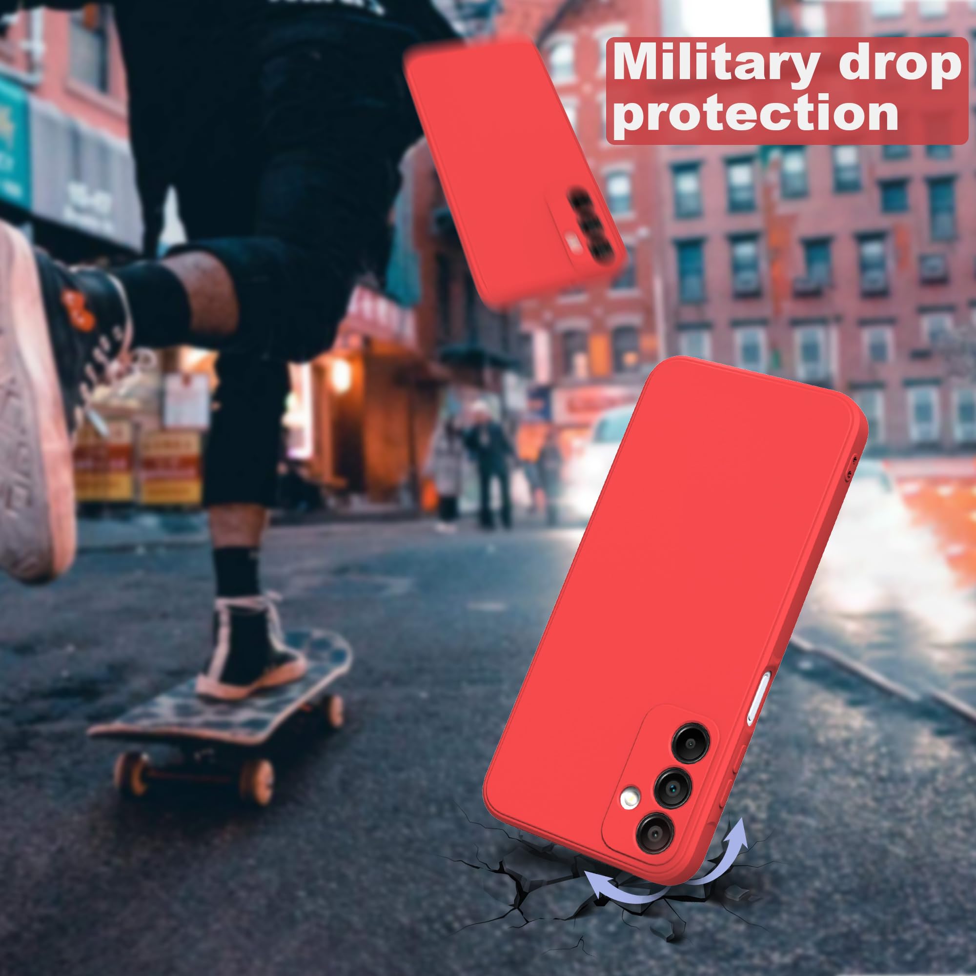 THIYUFUNS Cover per Samsung Galaxy A15 4G / 5G (6.5") con 2 Pezzi HD Vetro Temperato Pellicola Protettiva,Liquid Silicone TPU Custodia 360 Antiurtfio Gradi Cover per Samsung Galaxy A15 - Rosso