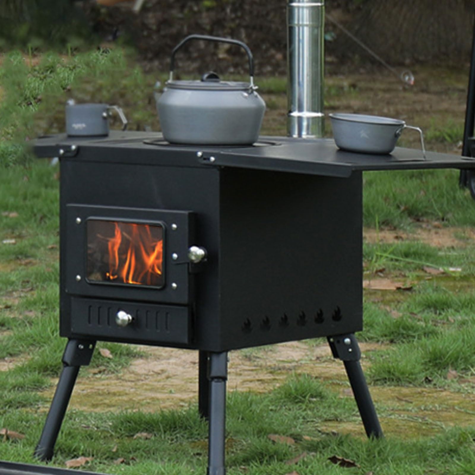 Rechaud Camping Poele a Bois Pliant Portable D'extérieur Petit Outil de Chauffage Convient pour la Randonnée, Pique-Nique, Barbecue (Color : Silver(Stainless Steel), Size : S)