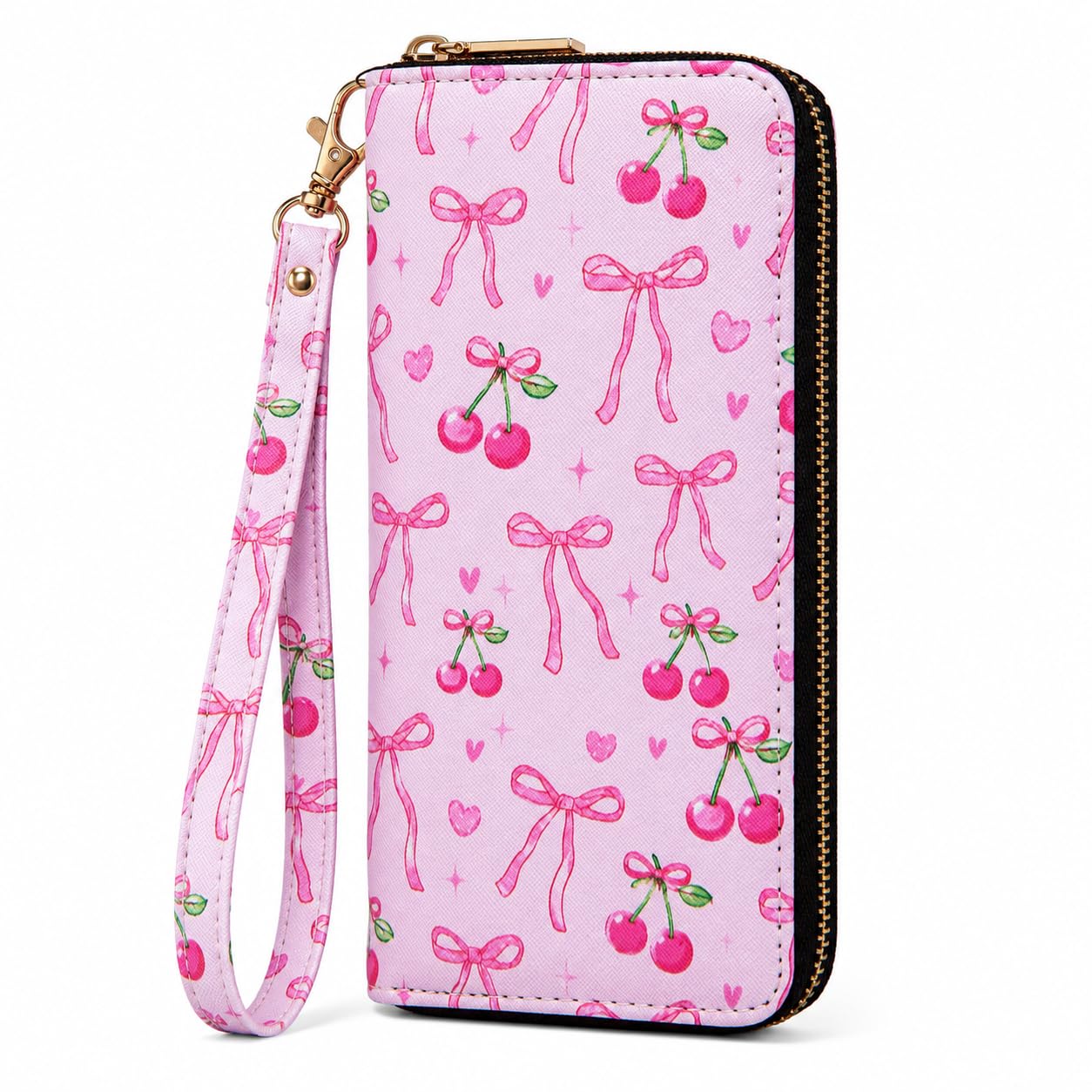 Cherry Bow Wallet for Women, Kawaii Cute Long Wristlet Wallet