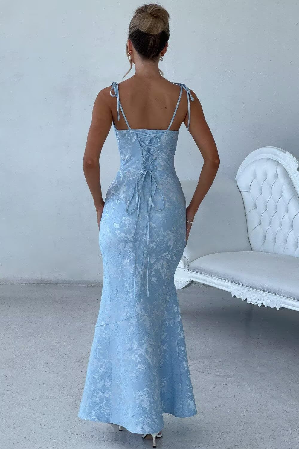 Xijun Floral Jacquard Satin Prom Dresses 2025 for Women Cowl Neck Mermaid Evening Dress Formal Party Gowns