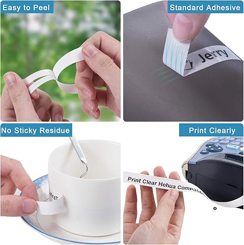Miniatura 4 de Hehua 91330 10697 Recambio de cinta para etiquetadora, 10 unidades, compatible con recambios Dymo de 0.472 in x 13.1 ft 12 x 13 papel negro sobre