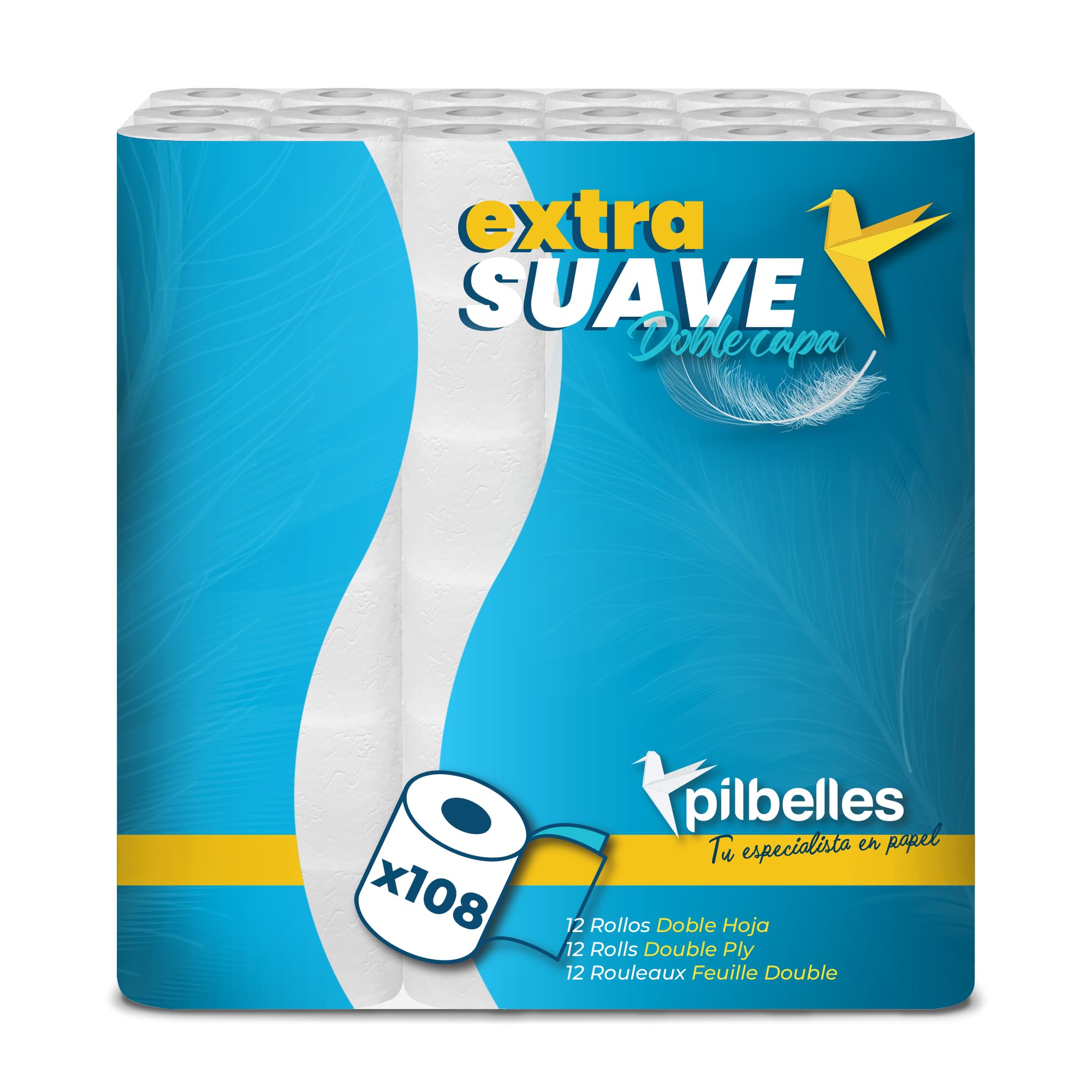 PILBELLES Carta Igienica Extra Morbida - 108 Rotoli - 2 Veli, Oltre 160 Fogli per Rotolo, Senza Profumo, 100% Cellulosa Certificata Ecolabel