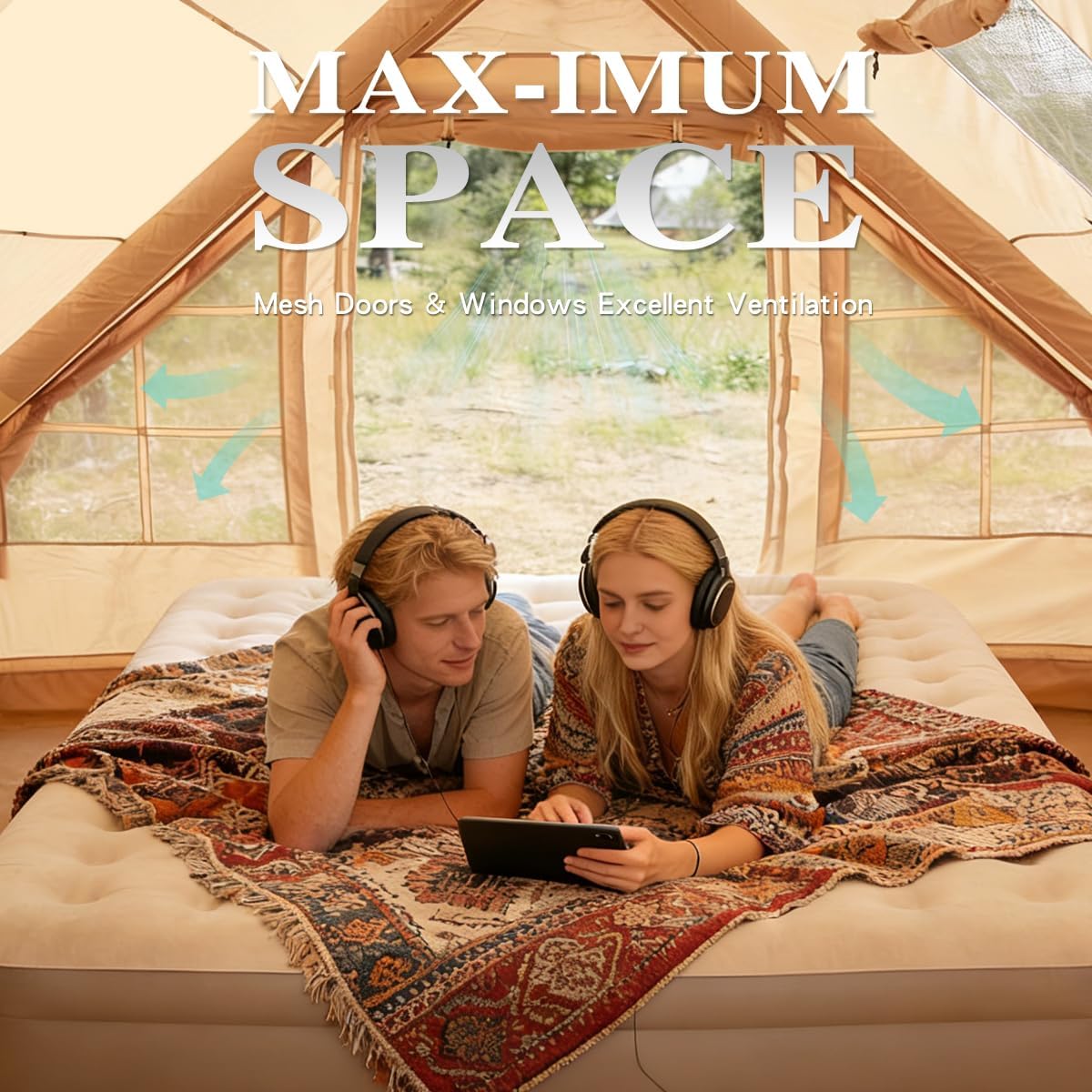 Inflatable Tent for Camping,4/6 Person Blow Up Air Glamping Room Tent House with Stove