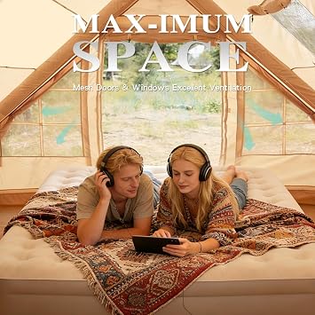 Inflatable Tent for Camping, 4/6 Person Blow up Air Glamping Room Tent House with Stove