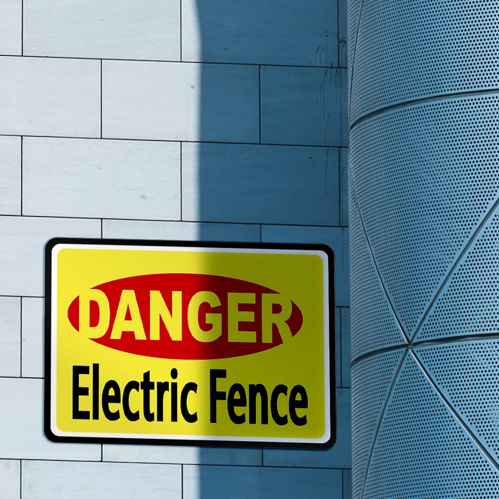 Aluminum Weatherproof Metal Sign Multiple Sizes Danger Electric Fence Horizontal Street 12x9Inches