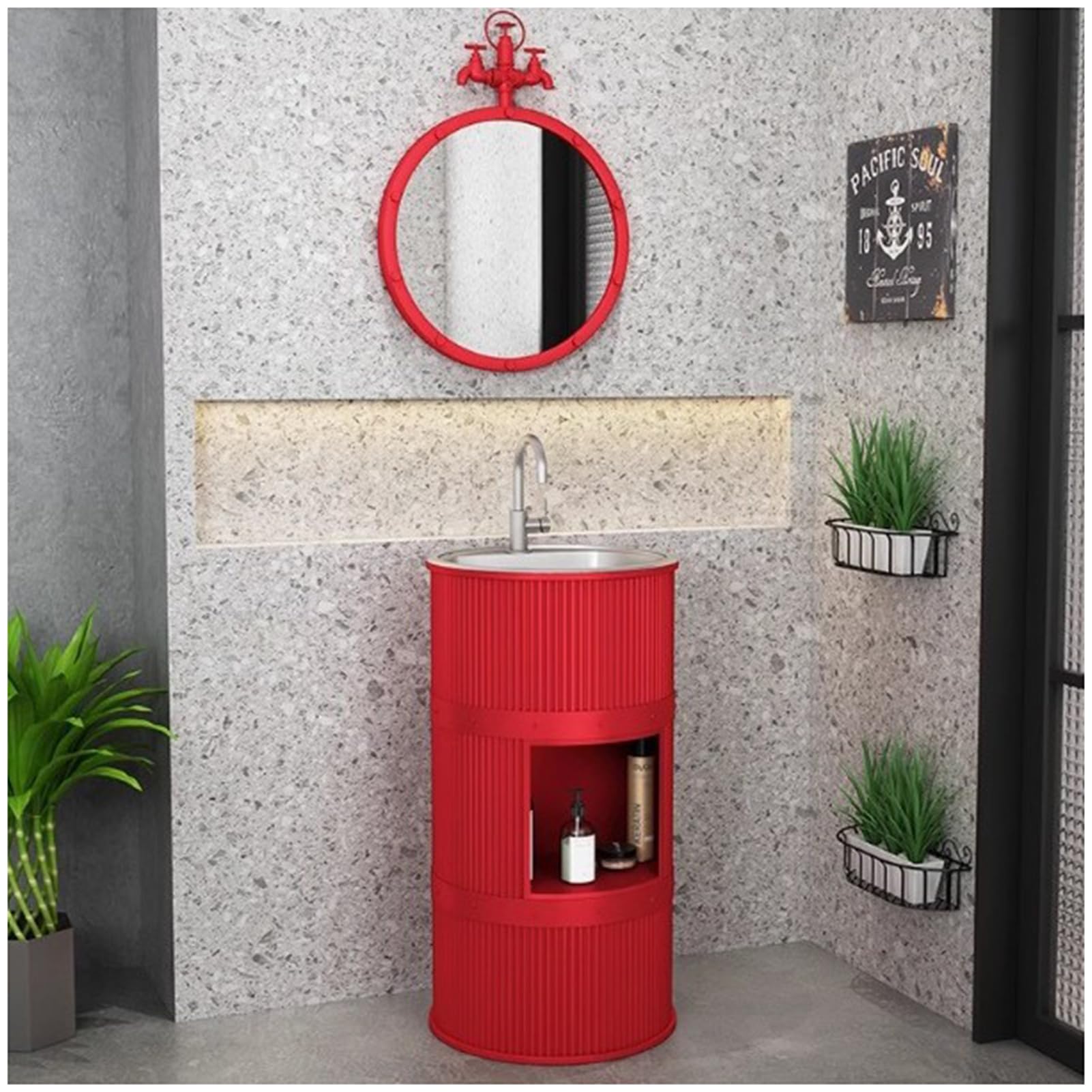 WDSOPK Pedestal Bathroom Sink - Pedestal Sink Modern Bathroom Basin Sink, Freestanding Modern Sinks for Bathroom/Garden, Bathroom Cabinet,A,with Mirror (D with mirror)